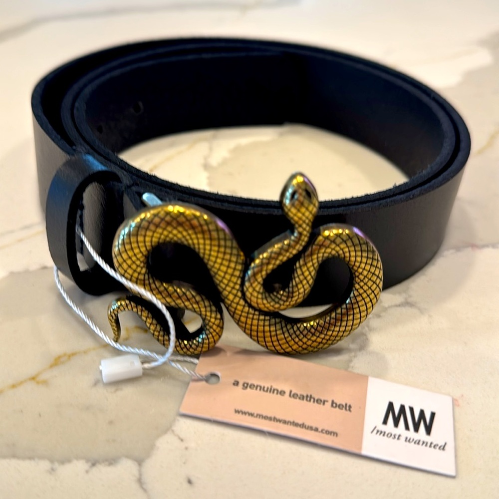 Snake buckle genuine leather belt